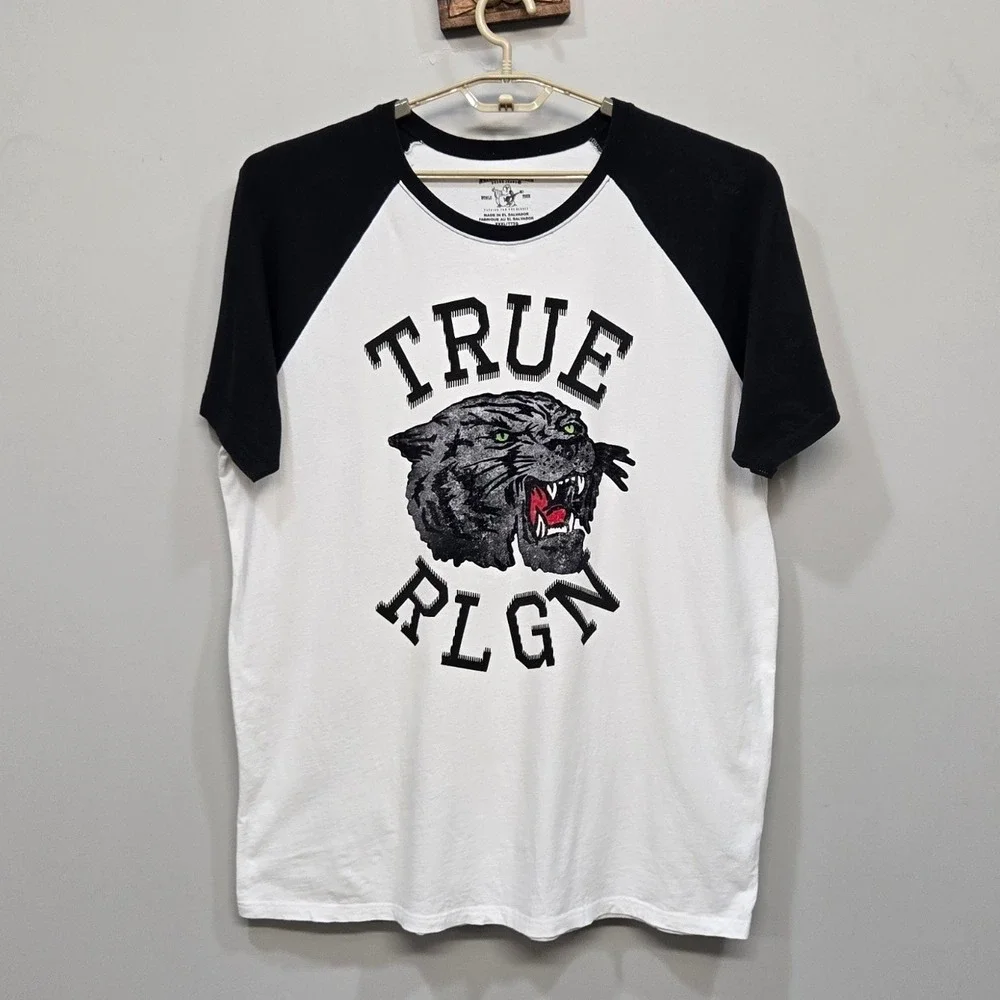 True Religion Graphic T-Shirt Big & Tall XXXL Raglan Baseball Tee Panther Logo‎